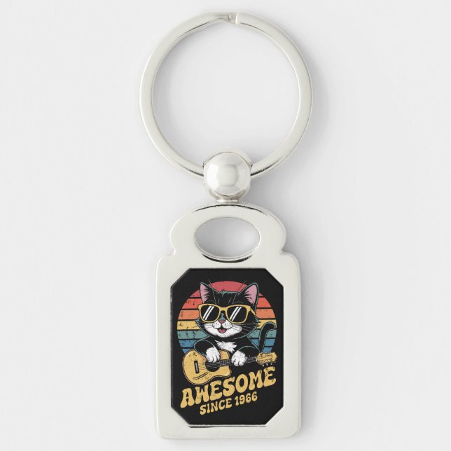 1966 Cat Lover Birthday Ukulele Retro 60th Bday Key Ring (Front)