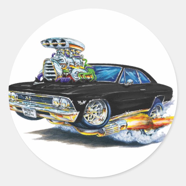 1966 Chevelle Black Car Classic Round Sticker (Front)