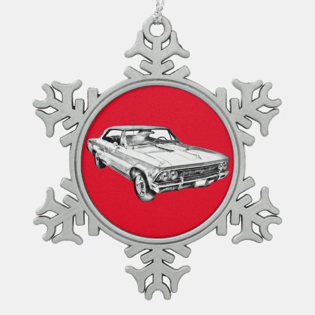 1966 Chevy Chevelle SS 396 Illustration Snowflake Pewter Christmas Ornament (Front)