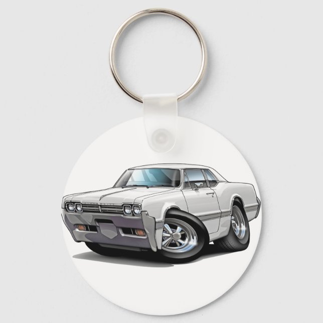1966 Olds Cutlass White Car Key Ring (Front)