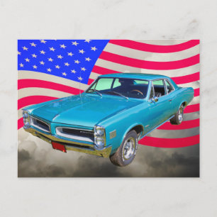 1966 Pontiac Le Mans And American Flag Postcard
