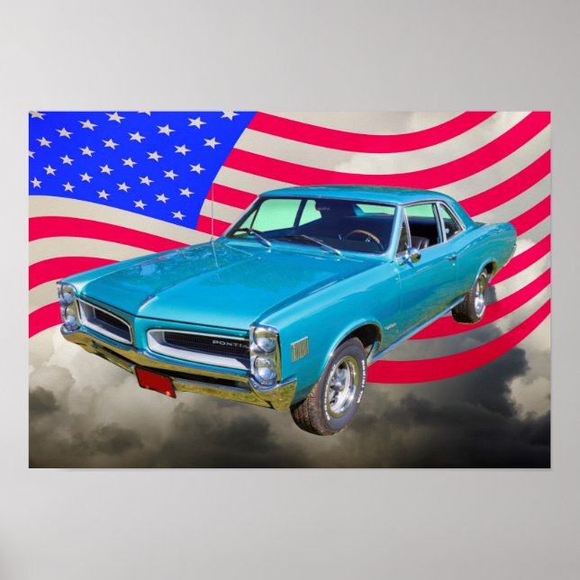 1966 Pontiac Le Mans And American Flag Poster (Front)