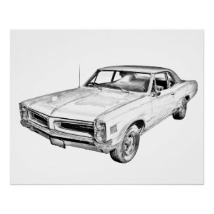 1966 Pontiac Lemans Muscle Car Illustration Poster