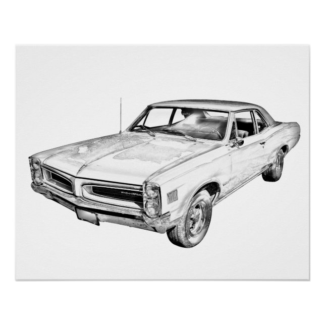 1966 Pontiac Lemans Muscle Car Illustration Poster (Front)
