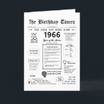 1966 The Year You Were Born Birthday Card<br><div class="desc">Want a birthday card that goes beyond "Happy Birthday"? Our 1966 birthday card is a time capsule! It's packed with fascinating facts about the year they were born, from major milestones (the first ATM) to surprising inventions (the computer mouse). Dive deeper with details on everyday life in 1966, including popular...</div>