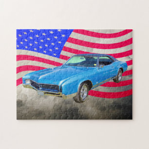 1967 Buick Riviera Muscle Car And American Flag Jigsaw Puzzle