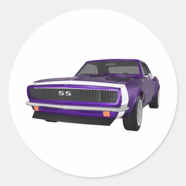 1967 Camaro SS: Purple Finish: 3D Model: Classic Round Sticker (Front)