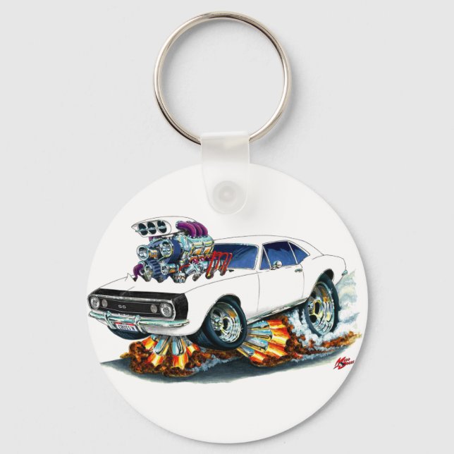 1967 Camaro SS White-Black Car Key Ring (Front)