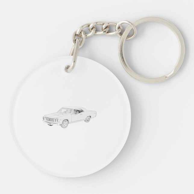 1967 Chevy Chevelle Black and White Acrylic Key Ring (Back)