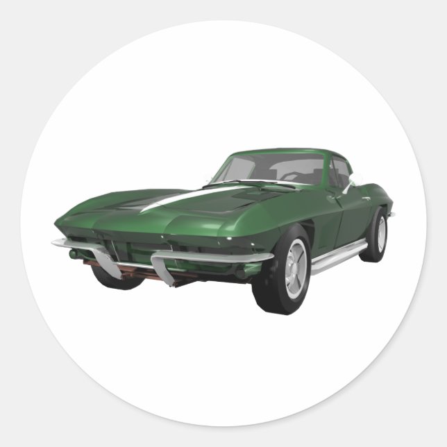 1967 Corvette Sports Car: Green Finish: Classic Round Sticker (Front)