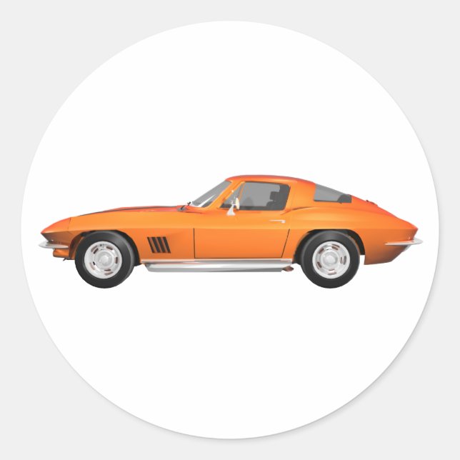 1967 Corvette Sports Car: Orange Finish Classic Round Sticker (Front)