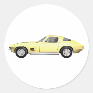 1967 Corvette Sports Car: Yellow Finish Classic Round Sticker