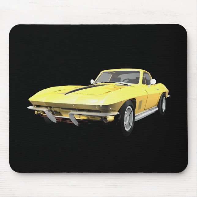 1967 Corvette Sports Car: Yellow Finish Mouse Mat (Front)