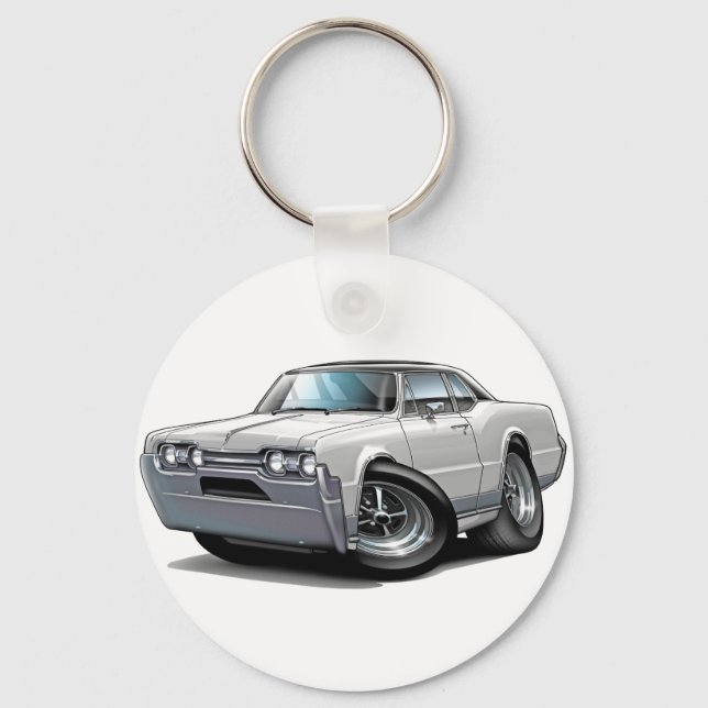 1967 Olds Cutlass White-Black Car Key Ring (Front)
