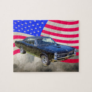 1967 Pontiac GTO and American Flag Jigsaw Puzzle
