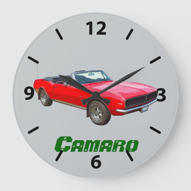 1967 red convertible Camaro Muscle Car Large Clock (Front)