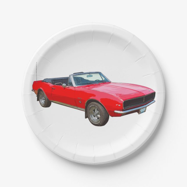 1967 Red Convertible Camaro Muscle Car Paper Plate (Front)