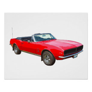 1967 Red Convertible Camaro Muscle Car Poster