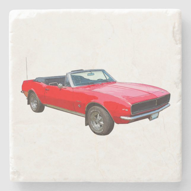 1967 Red Convertible Camaro Muscle Car Stone Coaster (Front)