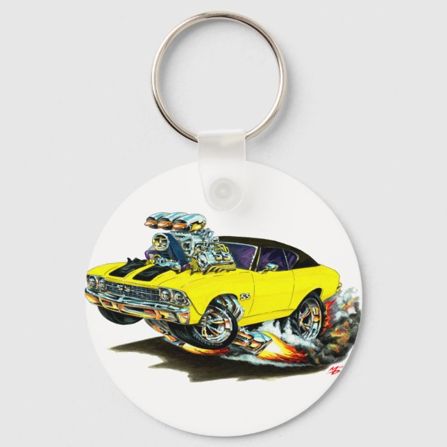 1968-69 Chevelle Yellow-Black Top Car Key Ring (Front)