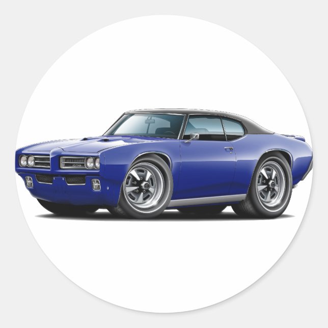 1968-69 GTO Dk Blue-Black Top Car Classic Round Sticker (Front)