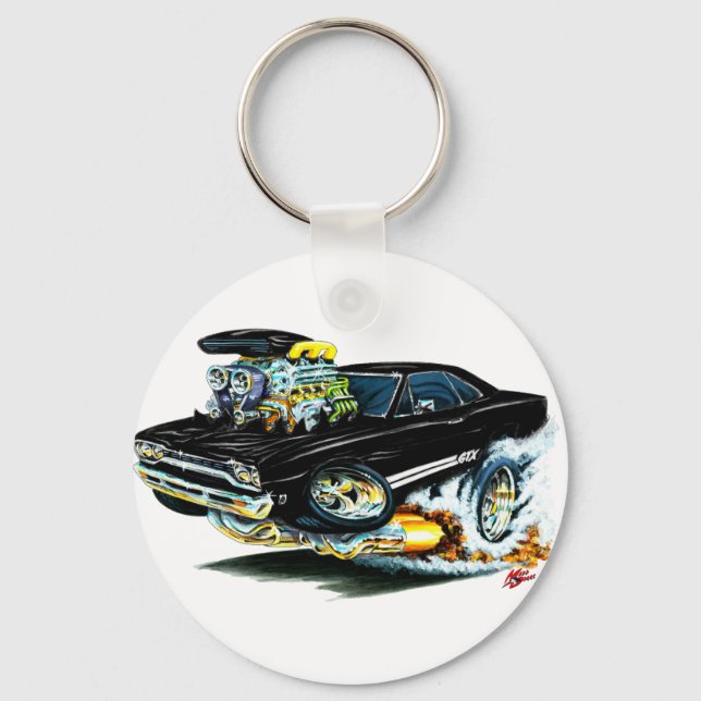 1968-69 Plymouth GTX Black Car Key Ring (Front)