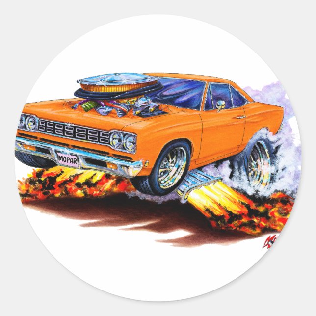 1968-69 Roadrunner Orange Car Classic Round Sticker (Front)