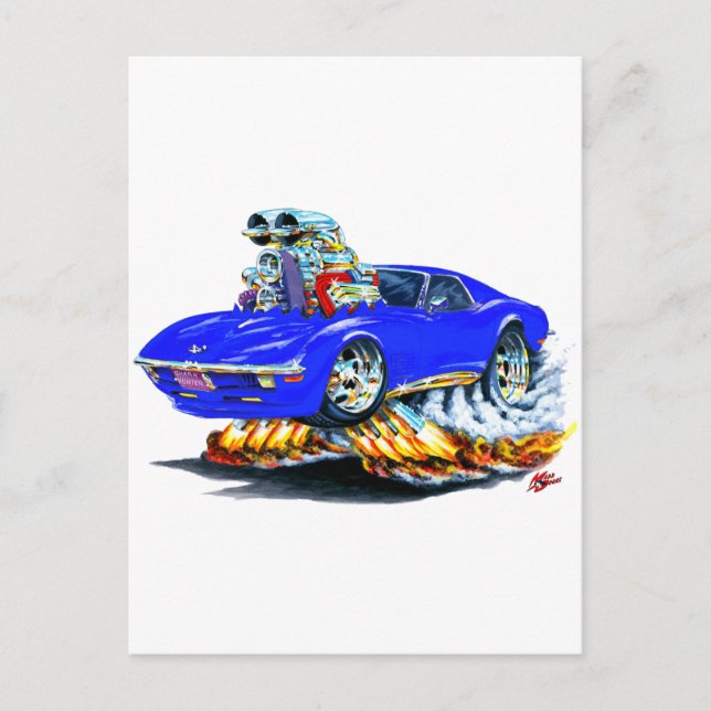 1968-72 Corvette Blue Car Postcard (Front)