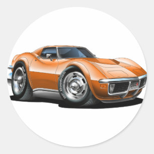 1968-72 Corvette Orange Car Classic Round Sticker