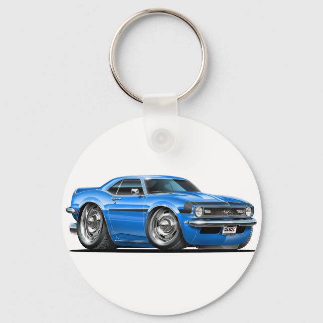 1968 Camaro Blue-Black Car Key Ring (Front)