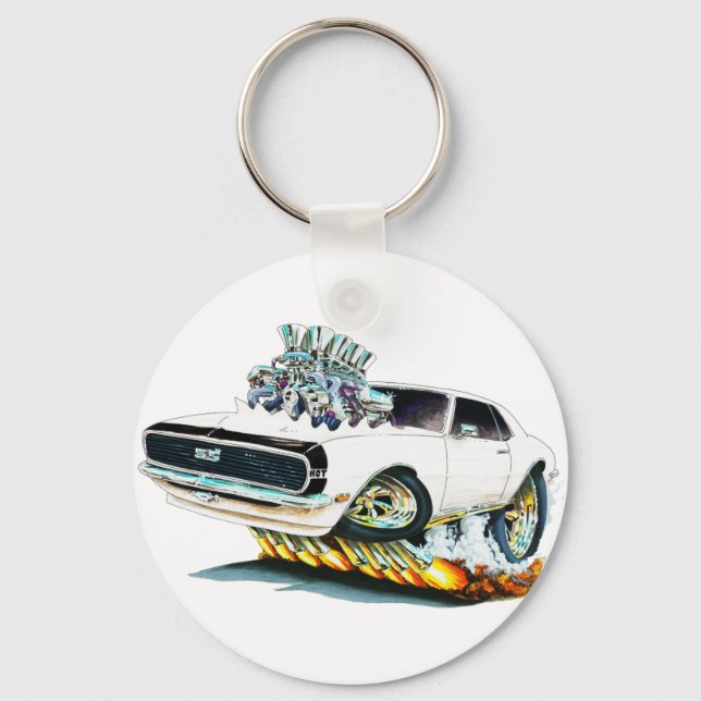 1968 Camaro White-Black Car Key Ring (Front)