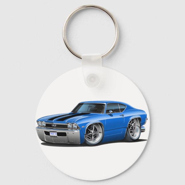 1968 Chevelle Blue-Black Car Key Ring (Front)
