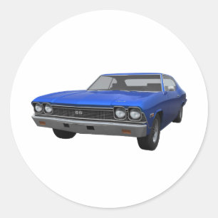 1968 Chevelle SS: Blue Finish Classic Round Sticker