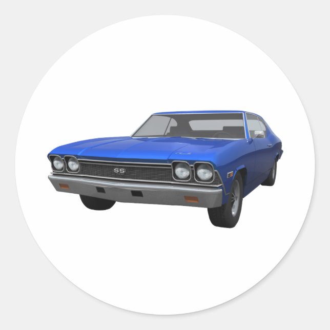 1968 Chevelle SS: Blue Finish Classic Round Sticker (Front)