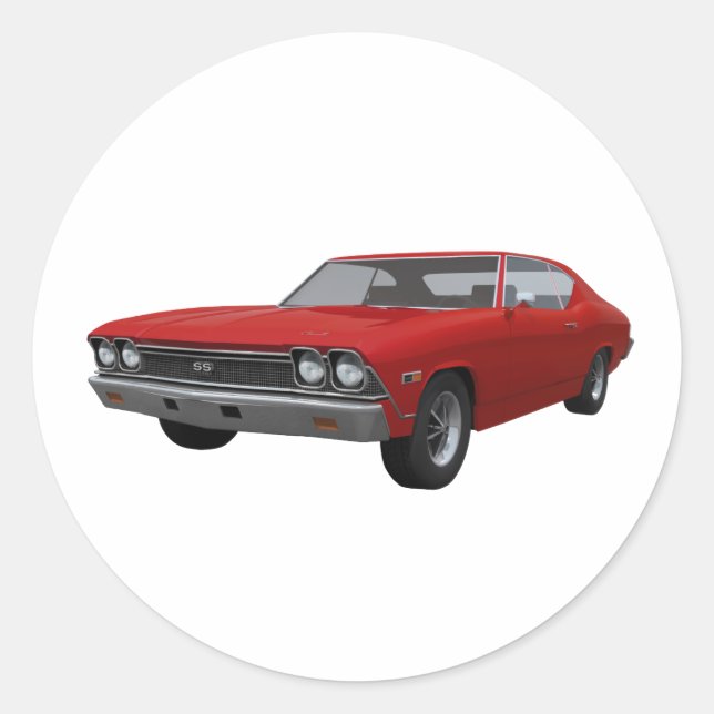 1968 Chevelle SS: Red Finish Classic Round Sticker (Front)