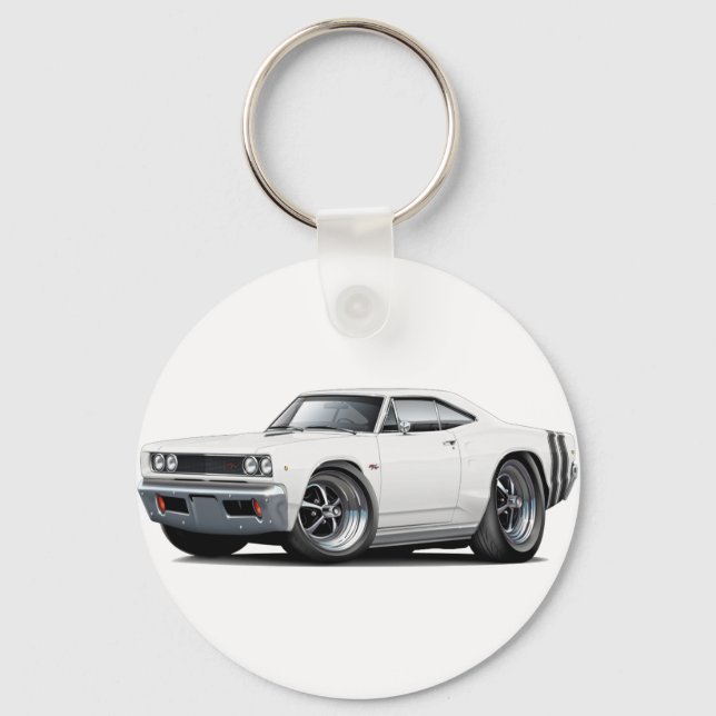 1968 Coronet RT White-Black Car Key Ring (Front)
