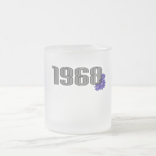 1968 Flower Power Peace Sign Hippie Purple Frosted Glass Coffee Mug