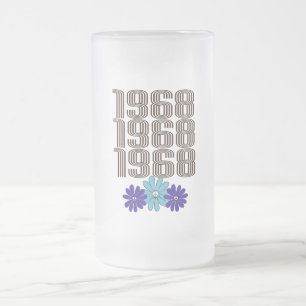 1968 Hippie Flower Power Peace Sign Aqua Purple Frosted Glass Beer Mug