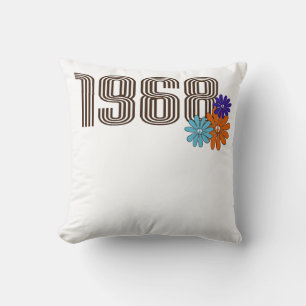 1968 Hippie Peace Sign Flower Orange Aqua Purple Cushion