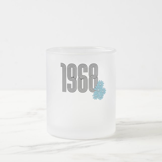 1968 Hippie Peace Sign Flower Power Aqua Frosted Glass Coffee Mug (Center)