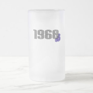 1968 Hippie Peace Sign Flower Power Purple Frosted Glass Beer Mug