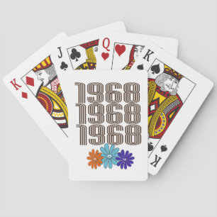 1968 Hippie Peace Sign Flowers Orange Aqua Purple Playing Cards