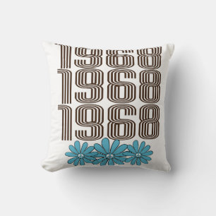 1968 Peace Sign Aqua Hippie Flower Power Cushion