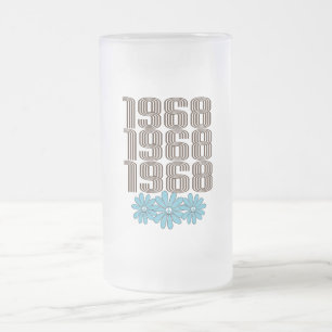 1968 Peace Sign Aqua Hippie Flower Power Frosted Glass Beer Mug