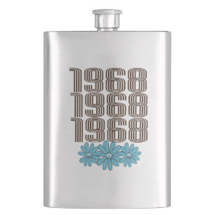 1968 Peace Sign Aqua Hippie Flower Power Hip Flask