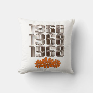 1968 Peace Sign Orange Hippy Flower Power Cushion