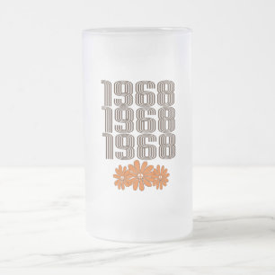 1968 Peace Sign Orange Hippy Flower Power Frosted Glass Beer Mug