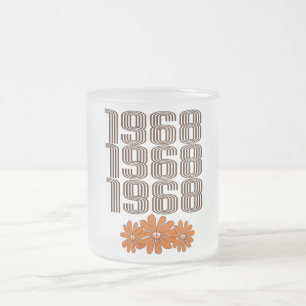 1968 Peace Sign Orange Hippy Flower Power Frosted Glass Coffee Mug
