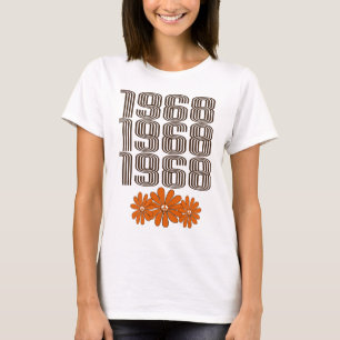 1968 Peace Sign Orange Hippy Flower Power T-Shirt