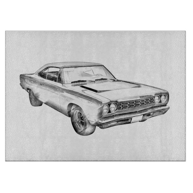 1968 Plymouth Roadrunner Muscle Car Illustration Cutting Board (Front)